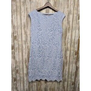 Chaps Ralph Lauren Sheath Dress Baby Blue Cotton Floral Lace Women's Size 8